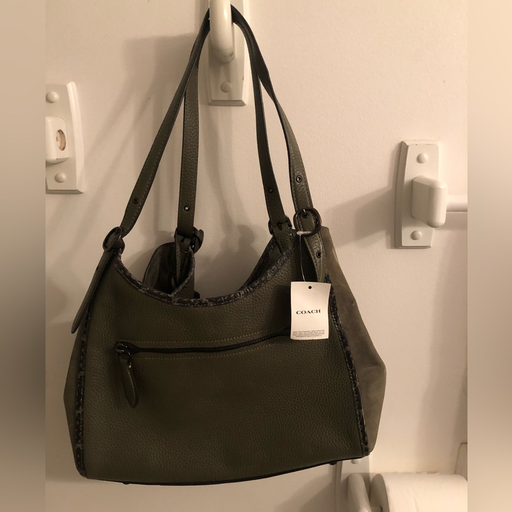 NWT Coach Lori Suede Pebbled Leather Shoulder Bag Army Green C5266